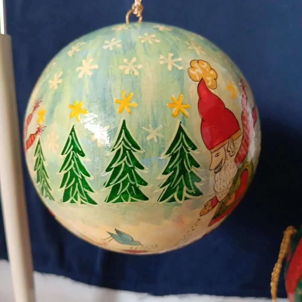 Traditional Hand Painted Ornaments From India Large 4in Christmas Tree Gnome